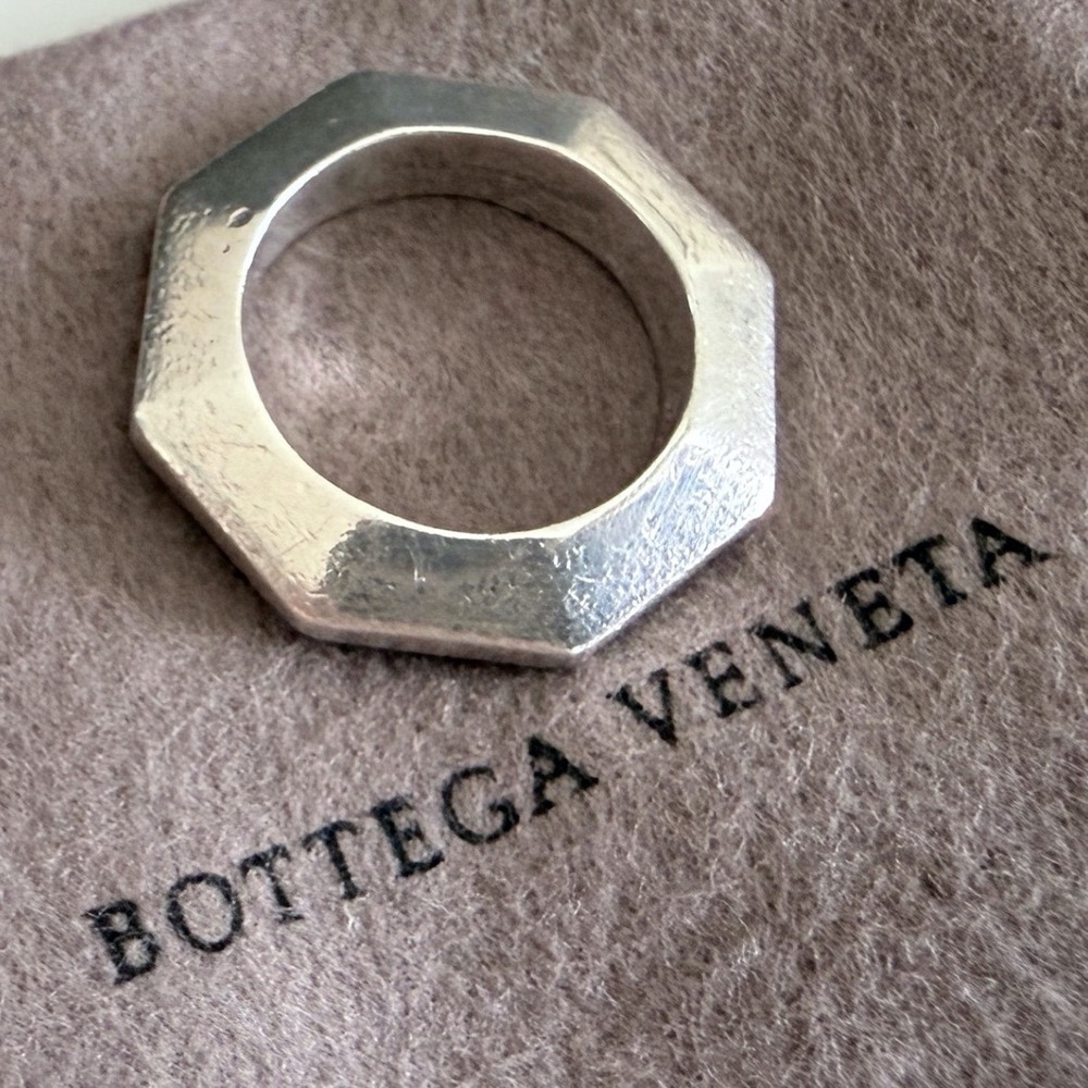 Bottega Veneta Sterling Silver Octagon‎ Faceted Geometric Per-owned Ring Italy15